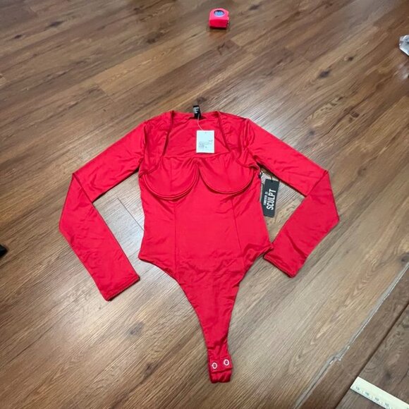 Forever 21 Red Contour Sculpt Long Sleeve Bustier Bodysuit Small - Picture 5 of 10